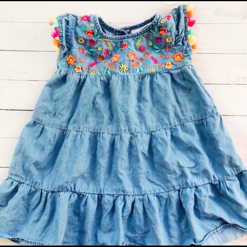 Toddler girls denim embroidered dress